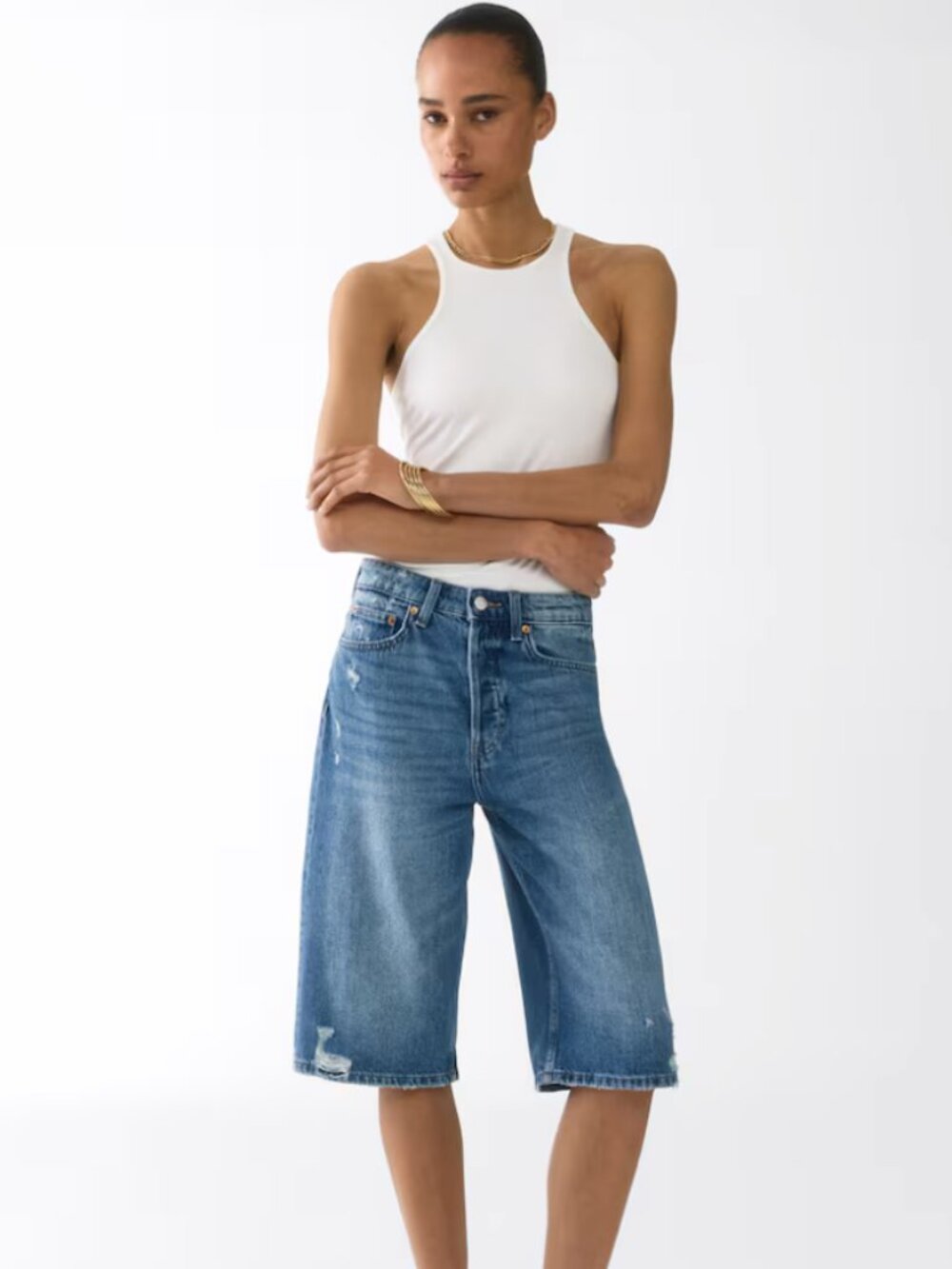 NWT H&M DENIM BERMUDA JORTS SHORTS 8
